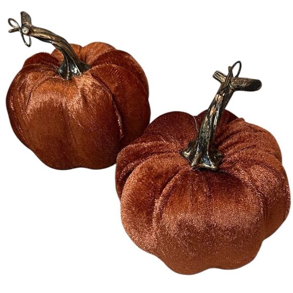 Pumpkin Fall Decor Set of 2 Orange Home Office Accent Halloween - Picture 1 of 6